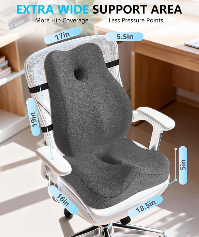 Lumbar Support Pillow & Seat Cushion for Office Chair, Memory Foam Office Chair Cushion for Tailbone Pain Relief and Lower Back Support, Ergonomic Desk Chair Cushion for Gaming, Wheelchair,Home - Image 6