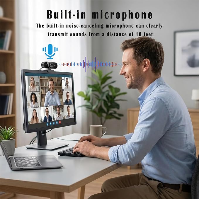 2K Webcam for PC/Laptop, USB Webcam with Microphone, Noise Cancellation, Support Beauty, Plug & Play with Auto Light Correction for Video Calls, Live Streaming Gaming & Online Meetings - Image 7