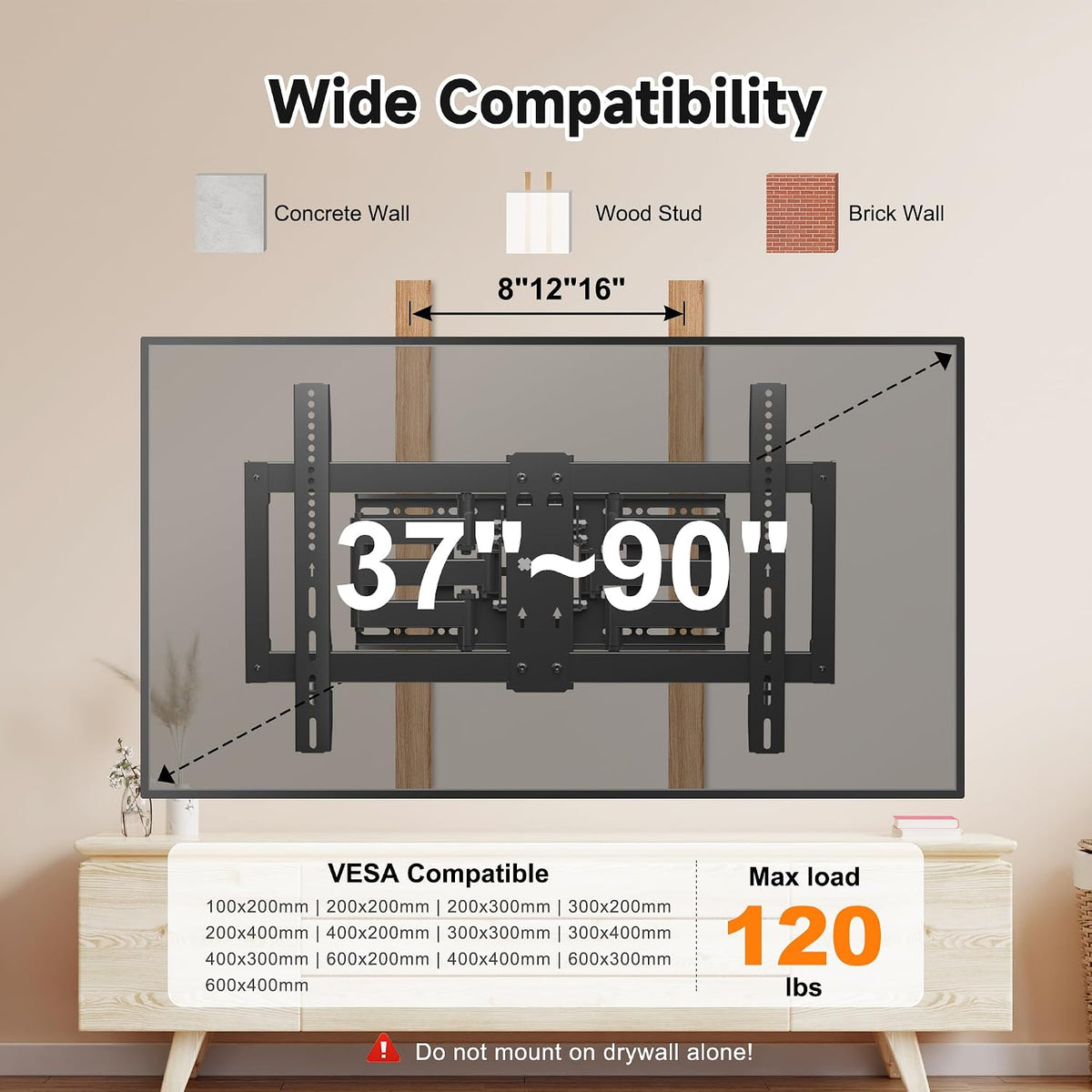 1.3" Ultra Slim Full Motion TV Wall Mount for 37"-90" Flat/Curved TV - Image 7