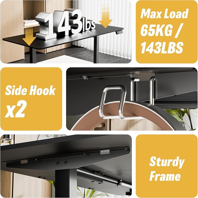 55"x24" Standing Desk, Height Adjustable Sit-Stand Home Office, Black | Electric Adjustable Standing Desk, Sit to Stand Computer Office Desk with Splice Board, Memory Preset, Lifts 28.7''-46.5" - Image 8
