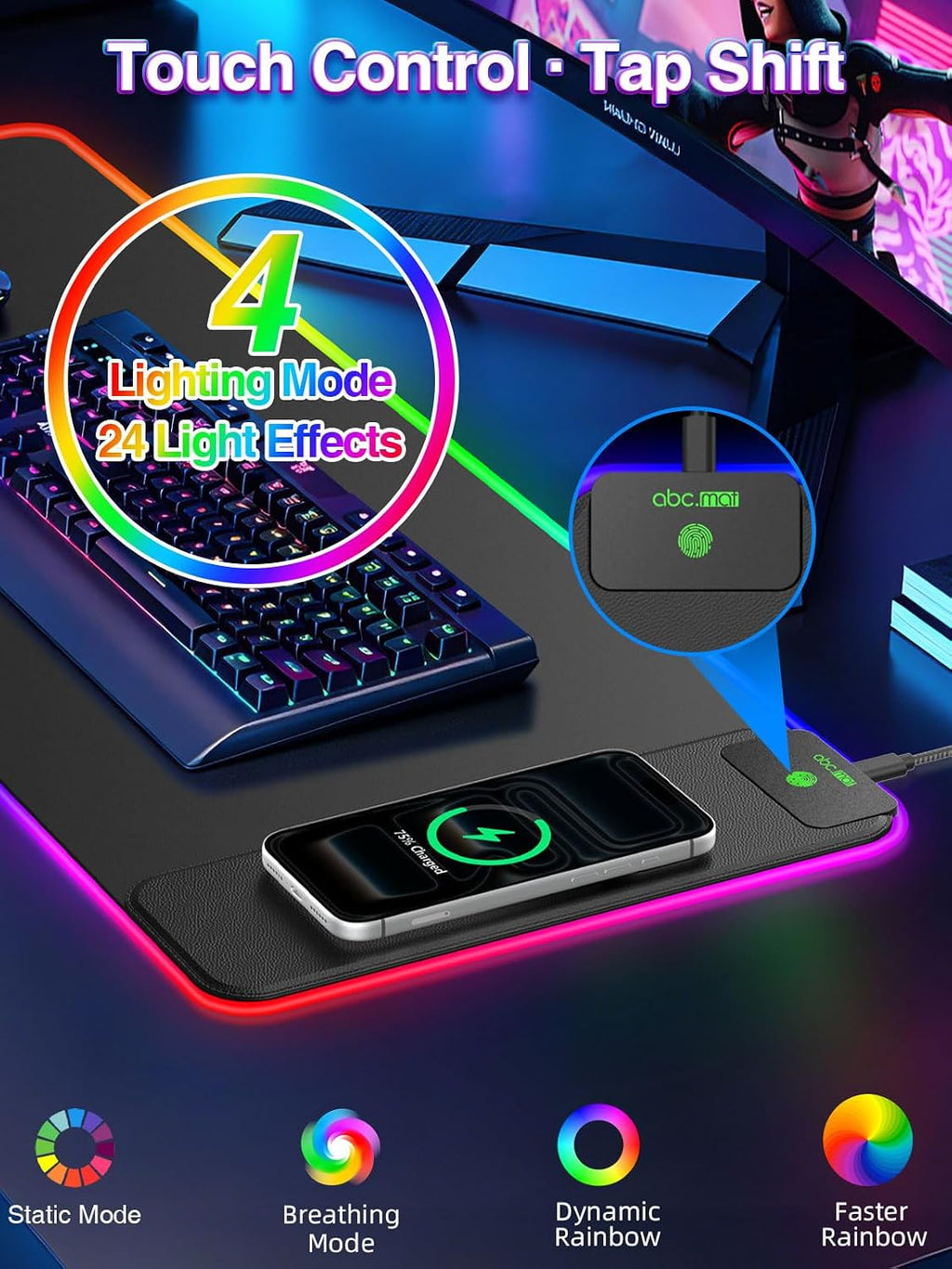 XL RGB LED Gaming Mouse Pad with 15W Magnetic Wireless Charging - Image 4