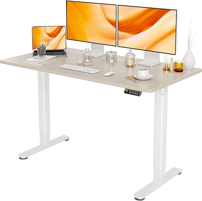 Claiks Electric Height Adjustable Standing Desk, 55x24 Inch, Nature | Smooth Height Adjustment, 3 Memory Presets, Cable Management Hub&Hook, Stable Steel Frame, 176lbs Capacity, Easy Assembly by CLAIKS