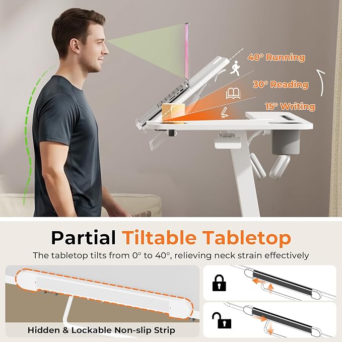 JOY worker Mobile Standing Desk for Treadmill, 31.5" Small Walking Pad Desk | Pneumatic Height Adjustable, 40° Foldable White Rolling Sit-Stand Table on Wheels, Cup Holder & Towel Rack, for Home Office - Image 5