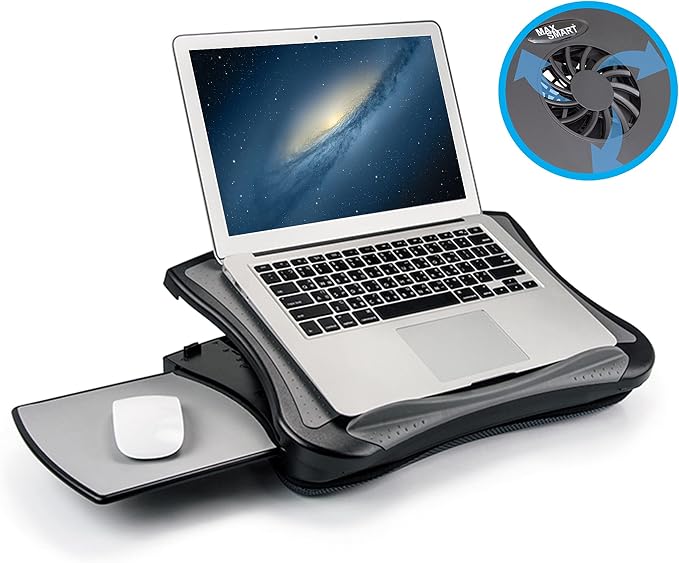 MAX SMART Laptop Lap Pad Laptop Stand with Attached Mouse Pad, Cushion and USB Cooling Fan, Non-Slip Heat Shield Tablet Computer Stand for Sturdy Work Station for Home, Office, Bed Sofa, Couch and Car by MaxSmart