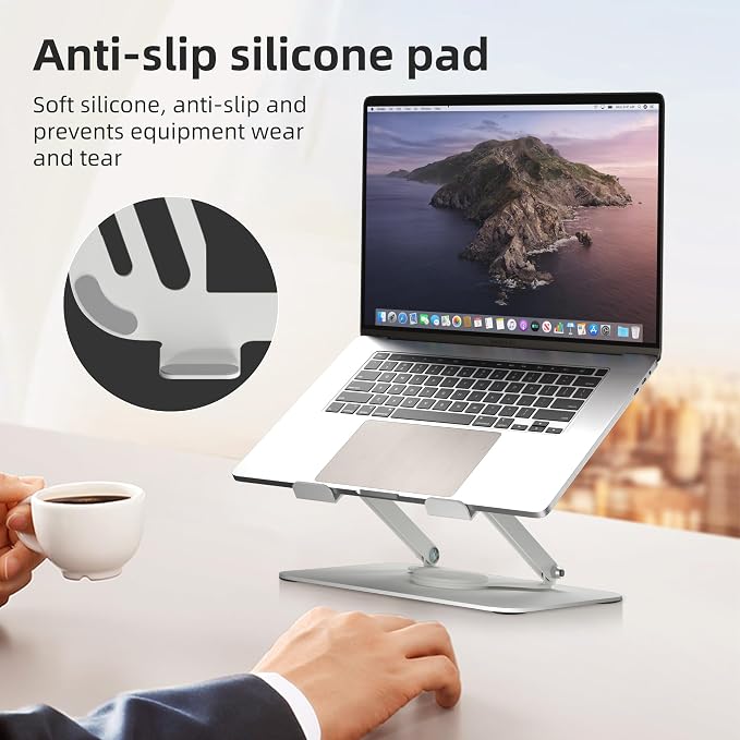 suptek Laptop Stand for Desk, Adjustable Computer Notebook Stand with 360° Rotating Base, Ergonomic Laptop Riser for Collaborative Work, Foldable & Portable Laptop Stand,fits for 11-17" Laptops,White - Image 7