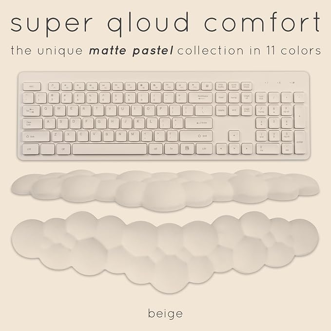 Cloud Keyboard Wrist Rest – Create-ables Qloud Cloud Wrist Rest for Computer Keyboard and Mouse, Ergonomic Memory Foam Wrist Pad with Non-Slip Base, Includes Cloud Mouse Pad – Beige - Image 2