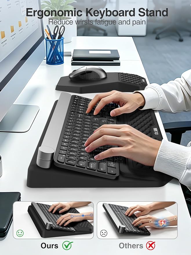 Ergonomic Wrist Rest with Keyboard Stand and Mouse Pad for Easy Typing | Keyboard Holder with Storage Slot, Mousepad for Carpal Tunnel Pain Relief with Massage Bulge and Slow Rebound Memory Foam - Image 2