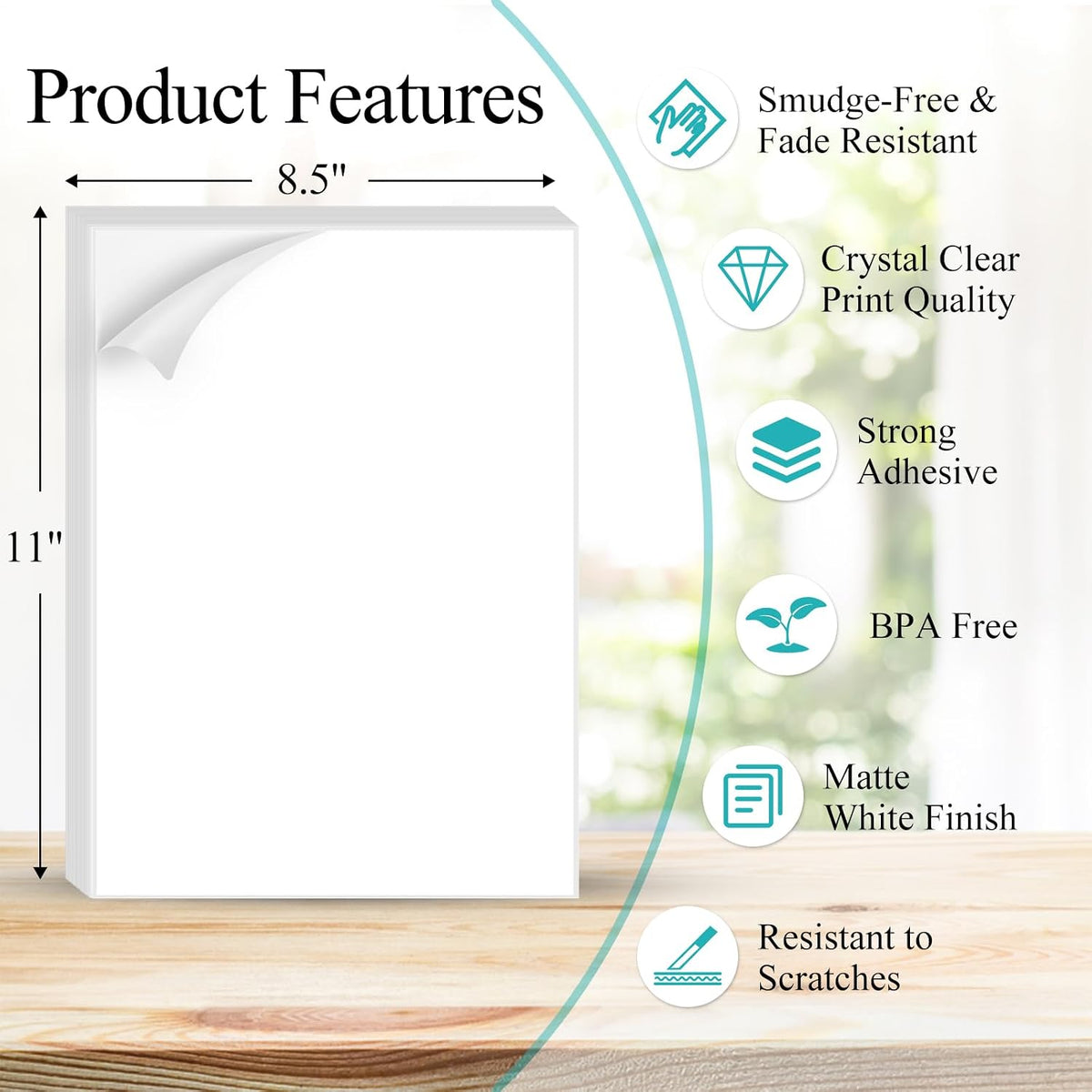 25 Sheets Sticker Paper Matte White, 8.5" x 11" Label Paper for Laser & Inkjet Printer, Full Sheet Label for Shipping Address Mailing - Image 2