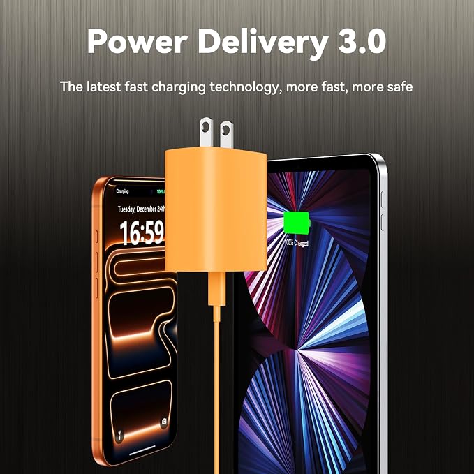Phone 17 16 15 Charger Fast Charging, 10 FT Long USB C Charger Cord with 20W Type C Fast Phone Charging Block forPhone 17/17 Pro/17 Pro max/Air/Phone 16 15 Pro Max Plus, iPad, Android,Orange - Image 4