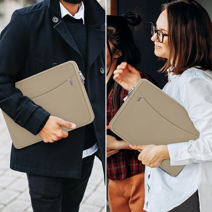 14 inch Laptop Case, Shockproof Protective Laptop Cover Briefcase Carrying Computer Bag with Accessory Pocket Portable Computer Sleeve for 14" MacBook, HP, Dell, Lenovo, Acer, Khaki - Image 7