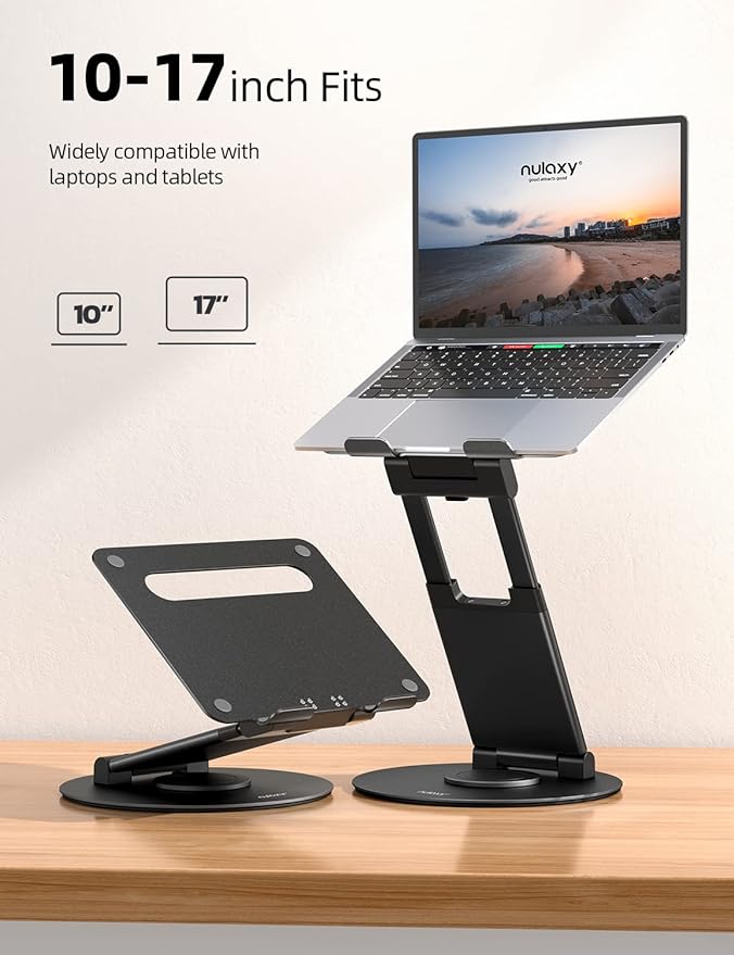 Nulaxy 18" Height Telescopic 360 Rotating Aluminum Laptop Stand Desk, Black | Ergonomic Computer Holder Riser with Heat-Vent, Standing Desk Converter Holds 22 Lbs for Office Desk Use Fits 10-17" Laptops - Image 6