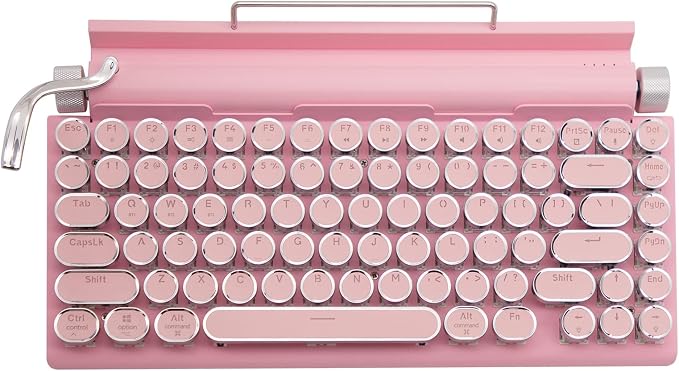 Adventurers Typewriter-Style Retro Mechanical Keyboard LED Backlight 83 Keys Bluetooth 5.0 Blue Axis,Compatible with iOS/Android/Windows/Vista/Linux/Mac Office/Gaming, 12.3x6.6x1.6in (Pink) by Unknown