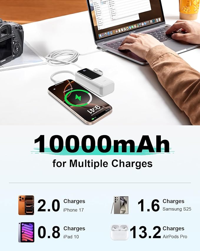 Mini Portable Charger,Small 22.5W PD Power Bank,10000mAh USB C in&Out Fast Charging Pocket Size Battery Pack,Travel Essentials Phone Charger for iPhone 17 16 15 Pro Air,Samsung S24,Android,iPad etc - Image 4