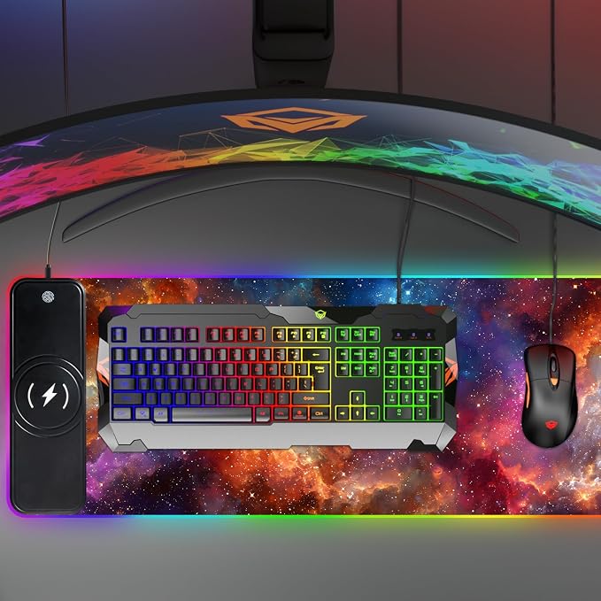 Wireless Charging RGB Gaming Mouse Pad, 31.5 x 11.8 Inch Extended Mouse Mat with Galaxy Nebula Design, LED Desk Pad with 7 Lighting Modes, Non-Slip Base for Gaming & Office - Image 9