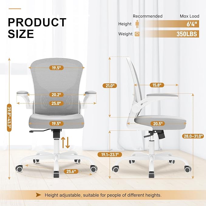 Office Chair|Ergonomic Desk Chairs 330LBS Capacity | Flip-up Armrests,Mesh Computer Chair,High Back,Comfy Work,Adjustable Lumbar Support - Image 2