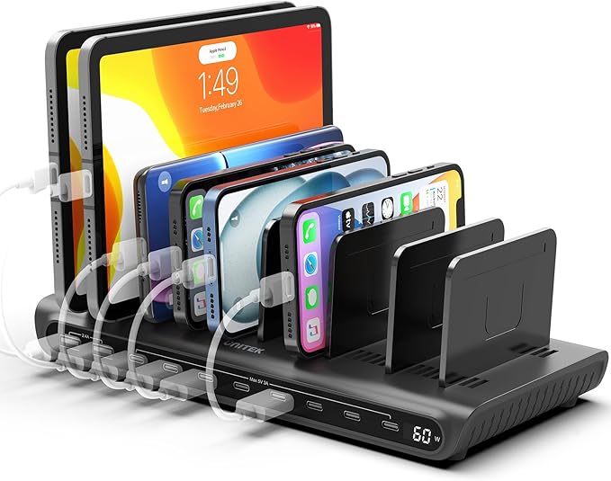Unitek 10-Port USB-C Charging Station for Multiple Devices with LED Display | Charges 10 Devices At Once, 8 USB-C 2 USB-A Ports, Smart Power Distribution, Overload Protection, For iPhones & iPads by Unitek