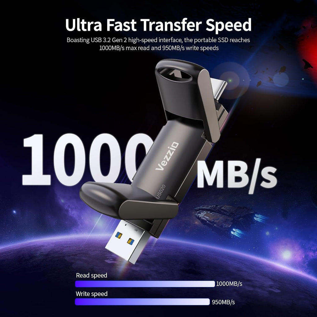 Vezzio 256GB USB C Flash Drive, USB 3.2 Gen2 Stick, Portable SSD 1000MB/s - Image 3