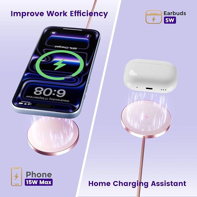 15W Wireless Charger for Apple MagSafe Charger, Magnetic Fast Charging Pad | Compatible for iPhone 17 16 15 14 13 12 Pro Max, AirPods-Slim Portable for Desk Bedside and Travel - 3 Pack, Pink - Image 9