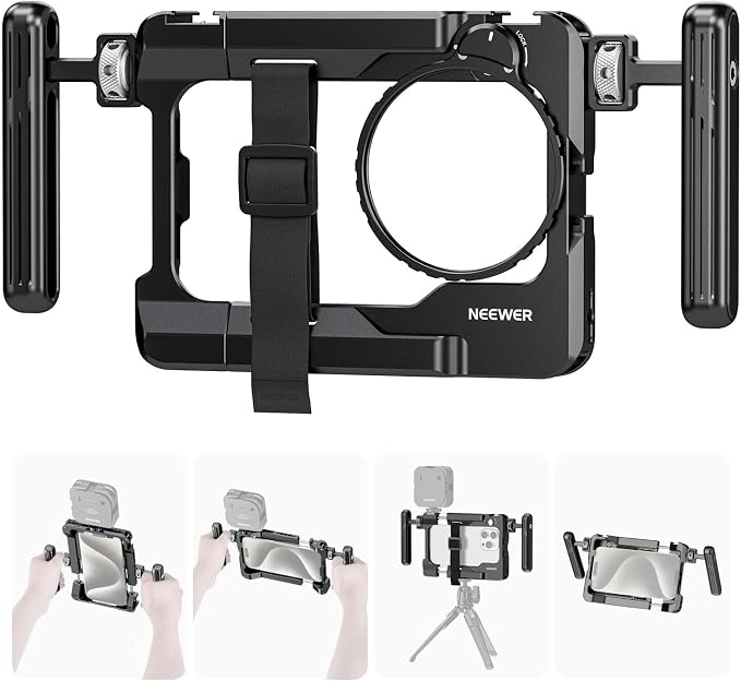 NEEWER Universal Smartphone Video Rig with Handles 67mm Filter Adapter Anti Drop Cold Shoe Compatible with DJI Mic iPhone Samsung Galaxy Android, Phone Cage Stabilizer for Video Recording, PA017 | Anti Drop Cold Shoe Compatible with DJI Mic iPhone Sams... by Neewer