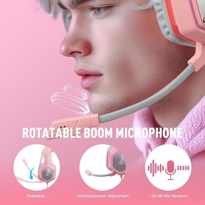 EKSA E1000 V2 Gaming Headset, PC Headset with USB C Plug, Wired Headphones with Noise Canceling Microphone, 7.1 Surround Sound, RGB Light, include USB Adapter for Computer,Mac, PS4/PS5 Console, Laptop - Image 4