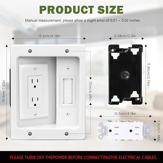 Wall Cable Concealer Management Box Recessed Outlet Wall Mount Behind TV | Cable Management Recessed Outlet Kit in Wall TV Connection Kit Hides Power Cables & Low Voltage Wires Fits All Plugs - Image 2