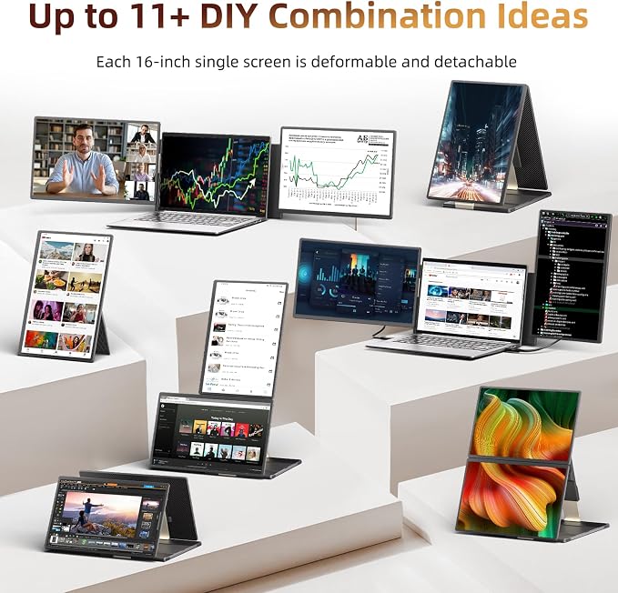 ROYY 2.5K Laptop Screen Extender, 16" Triple Detachable Portable Monitor | 2560x1600P QHD, 100% sRGB, 350 CD/㎡, One cable plug & play, Multi screens compatible with Windows/Mac/Android/Switch/PS - Image 3