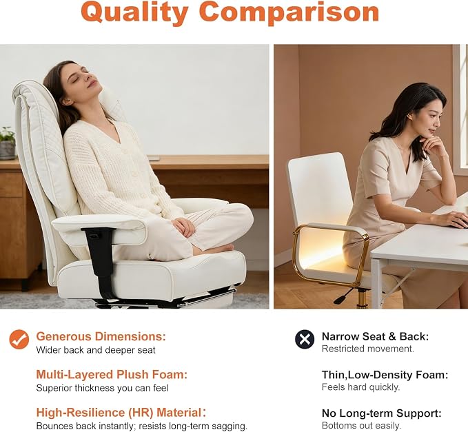 EXCEBET Big and Tall Executive Office Chair 400lbs Wide Seat, PU White | Wide seat, Retractable footrest, 135° recline, Lumbar support, PU leather, Ergonomic high back for lower back pain relief - Image 7