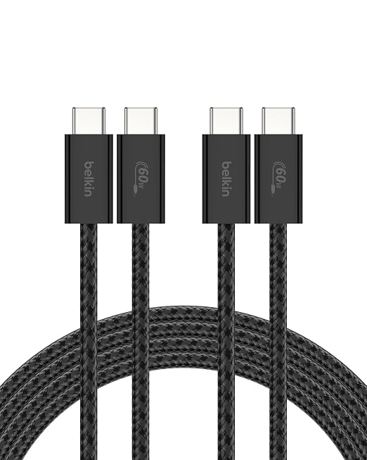 Belkin USB C to USB C 60W Braided Cable 2 Pack, 6.6ft iPhone Charger Cord | iPhone 15/16/17, Samsung Galaxy S26, Pixel 10, Airpods, iPad, Nintendo Switch 2, MacBook, Steam Deck, Travel, Chromebook by Unknown
