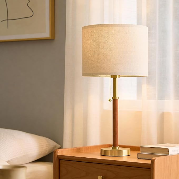 22" Wood Table Lamps Mid Century Modern Lamp for Bedroom Living Room Bedside Lamps for Night Stands Nightstand Lamp with Pull Chain Gold Small Side End Table Lamps Set of 2 Vintage Deco Gifts - Image 6