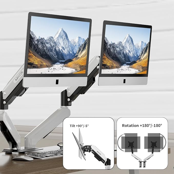 Dual Monitor Arm for 13-32" Screens | Regular Screen up to 32 inch, 20lbs, VESA 75x75mm or 100x100mm, Easy Mount in 2 Way, Desk Mount - Image 4