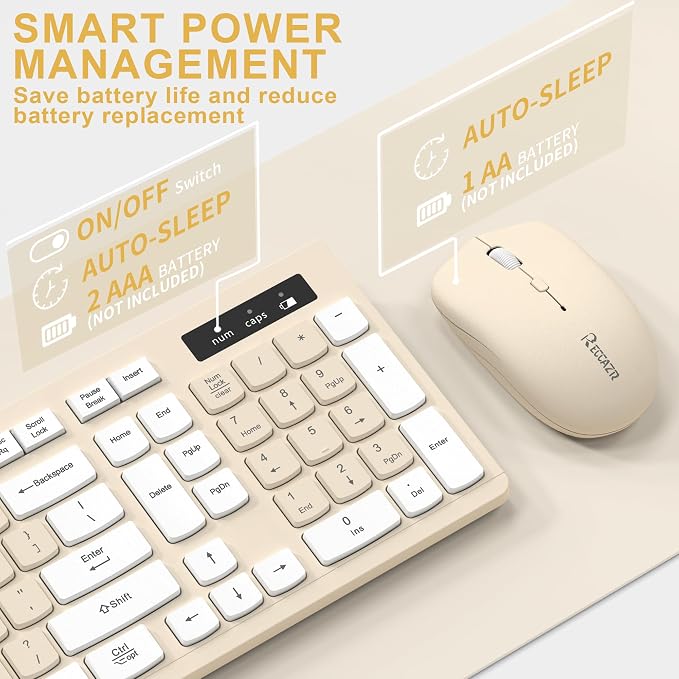 Wireless Keyboard and Mouse Combo Silent for Office and Home(Latte Color) | 2.4G Full Size Silent Cordless Keyboard with Tilt Legs,3-Level DPI Quiet Mouse,for Windows/Mac OS/Desktop/Laptop/PC - Image 5