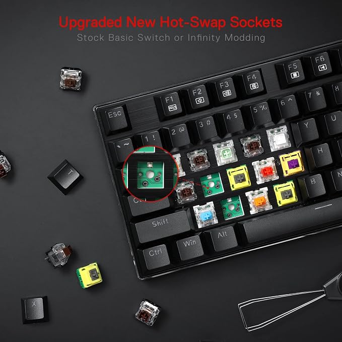 Redragon K556 Wired RGB Mechanical Gaming Keyboard, 104-Key Aluminum Board | Rock-Solid Metal Build, 20 Backlits for Immersive ESports Vibe, Hot-swap Smooth & Soft Linear Red Switch for Quiet Scene - Image 5