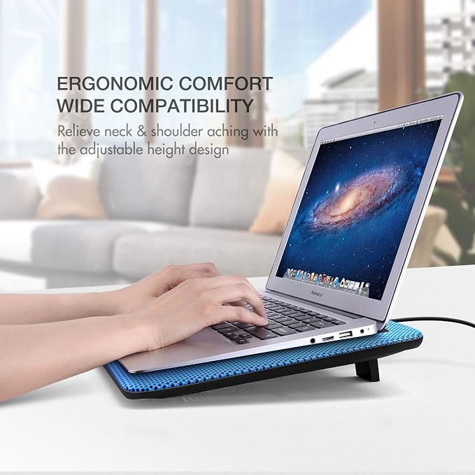 Havit HV-F2056 15.6-17 Inch Laptop Cooler Cooling Pad - Slim Portable USB Powered (3 Fans) (Blue) | Three quiet USB-powered fans circulate air below the laptop, two height settings improve viewing and typing comfort - Image 9