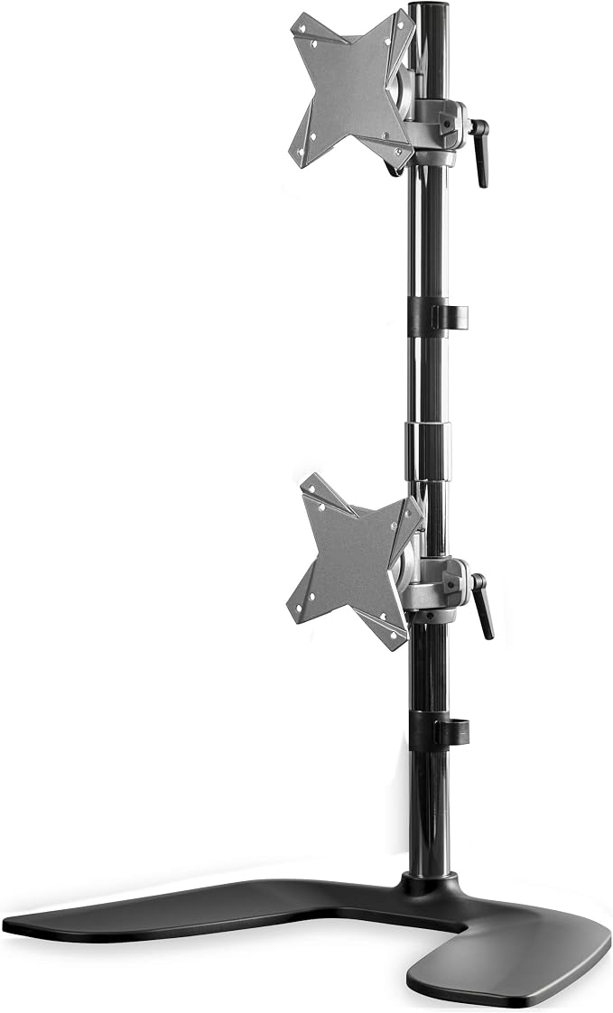 StarTech Vertical Dual Monitor Stand up to 27in, 17.6lb/8kg (ARMDUOVS) | Ergonomic Desktop Stacked Two Monitor Stand up to 27" (17.6lb/8kg) VESA Displays, Free Standing Universal, Height Adjustable - Image 4