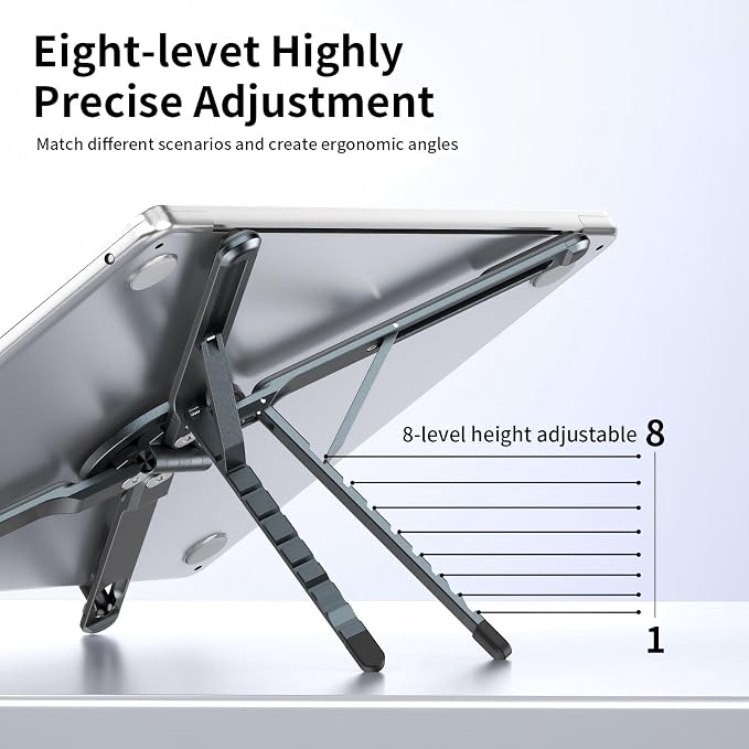 Portable Laptop Stand for Desk, MagSafe Compatible Adjustable Foldable Computer Riser for MacBook, iPhone, iPad, Tablet - Lightweight Aluminum, N52 Magnetic Grip, Perfect for Office, Home, Traveling - Image 3