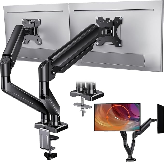 Dual Monitor Stand for 2 Screens up to 32 in, Each Arm Holds 22 lbs, Adjustable Dual Monitor Mount with Gas Spring, Tilt Swivel Rotate, VESA 75/100mm for Home & Office by Unknown