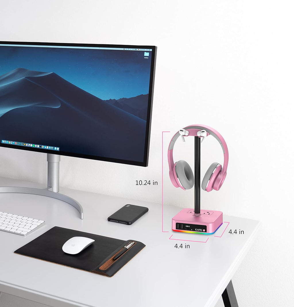KAFRI RGB Headphone Stand with USB Charger Desk Gaming Headset Holder Hanger Rack with 3 USB Charging Port and 2 Outlet - Suitable for Gamer Desktop Table Game Earphone Accessories Girlfriend Gift - Image 7
