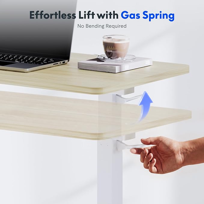 FLEXISPOT H7 32" Pneumatic Height-Adjustable Overbed Table with Wheels | C-shaped bedside table TV Tray,Medical End Side Table,Laptop desk for sofa and home office use,31.5"W x 17.7"D,White Wood - Image 4