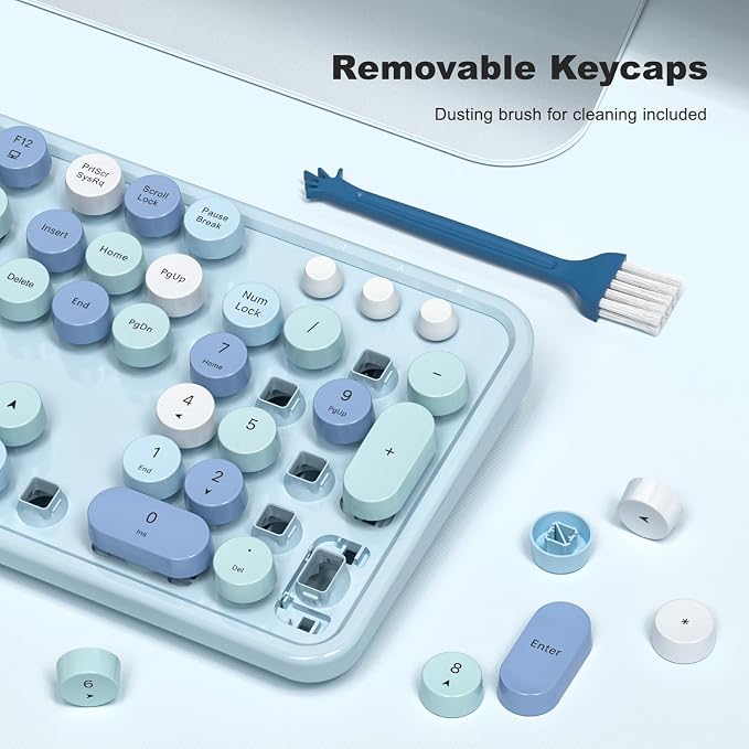 Wireless Keyboard and Mouse Combo, 2.4GHz Retro Full-Size Typewriter Keyboard with Number Pad and Wireless Mouse for PC/Laptop/Desktop/Windows (Pale Blue) - Image 5