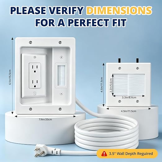 in Wall Cable Management Kit, TV Cable Hider Wall Kit, Hide Messy Wires, Recessed Outlet Box with 9.8FT Cord for Wall Mount TV, Home Theater, Cords Organizer, Living Room, Family Room, Office - Image 2