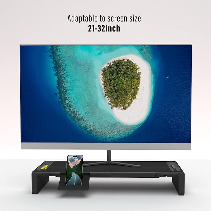 Adjustable Monitor Stand Riser with Drawer - Foldable Computer Stand for Desk, Desktop Organizer with Phone Holder & Pen Slot, Space Saving Laptop Riser for Home Office, Black - Image 5
