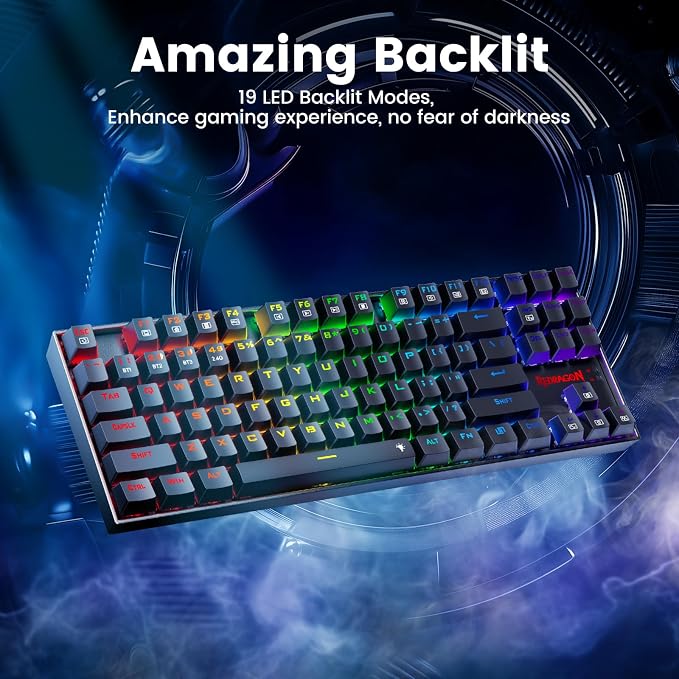 Redragon Wireless Gaming Keyboard, BT/2.4Ghz Tri-Mode Mechanical Keyboard, buit-in Battery, Programmable 87 Keys TKL, LED Rainbow Backlit - K552-KRS - Image 2