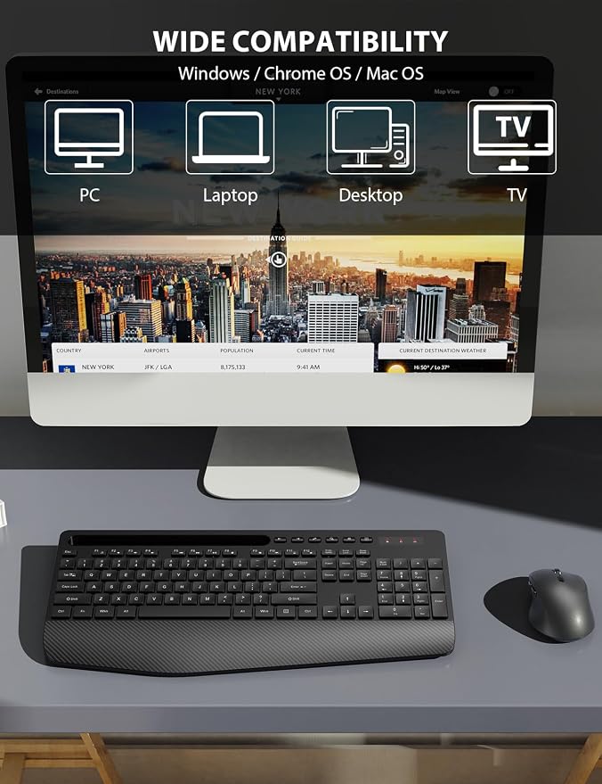 Wireless Keyboard and Mouse Combo - Full-Sized, Ergonomic Wrist Rest | Phone Holder, Sleep Mode, 2.4G Quiet Keyboard for PC Laptop, Trueque KM23 Complete Work Setup for Office or Home - Image 9