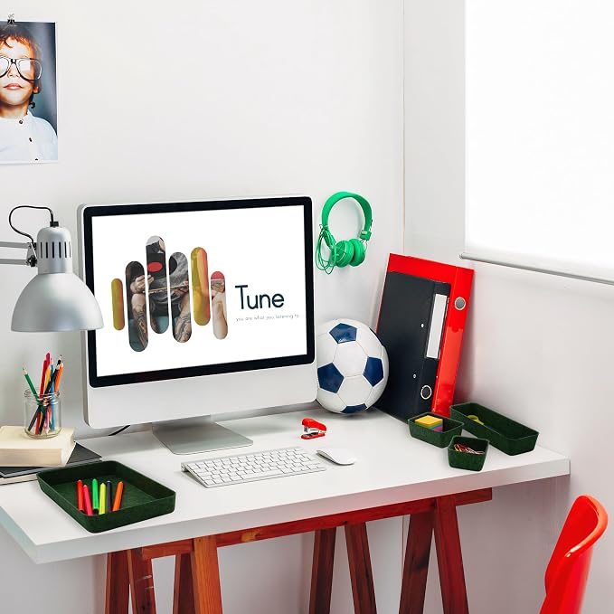 Desk drawer organizer bins shallow trays felt storage desktop box for jewelry watches office supplies makeup small key holder minimalism 8-piece (Forest Green) - Image 2