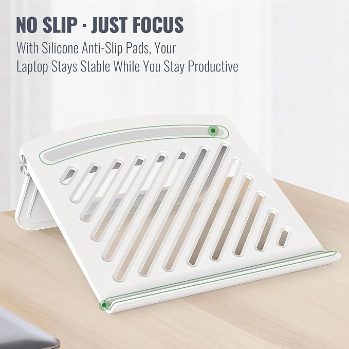 White Laptop Stand for Desk - Adjustable Foldable Laptop Riser, Fun White Elephant for Women Coworkers, Ventilated & Sturdy with Anti-Slip Pads for MacBook, Home, Office - Image 4