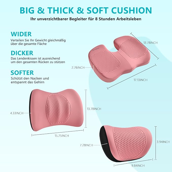 3 PCS Seat Cushion for Carseat Lumbar Support Pillow Car Neck Headrest Pillows Memory Foam Gel Memory Foam Massage Point Seat Pads Pressure Relief Back Cushion for Office Chair(Light Pink) - Image 5