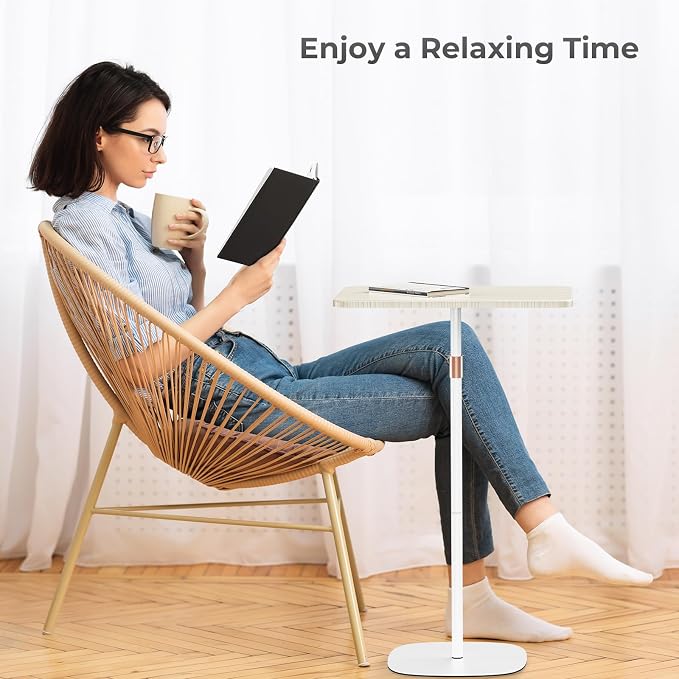 Portable Laptop Floor Stand, Bedside/Sofa Table with Height Adjustable 18''~48'', Sleek Wooden Lectern Standing Desk Mobile Podium for Home, Office, School, White - Image 2