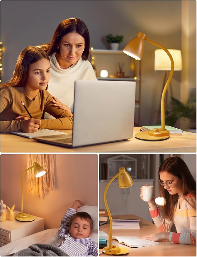 BOHON LED Desk Lamp with USB Charging Port 3 Color Modes Fully Dim, Yellow | Reading Lamp, Auto Dimming Task Lamp, Flexible Neck Table Light for Home Office Dorm Bedside, Bright Yellow - Image 7