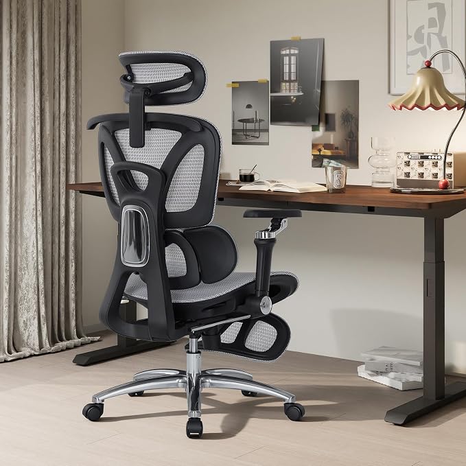 MALOL Ergonomic Office Chair, 400lbs High Back Mesh Desk Chair with 6D Armrests, 3D Headrest, Adjustable Lumbar Support, Seat Depth Adjustment, Tilt Lock, Metal Base & PU Wheels, Grey - Image 13