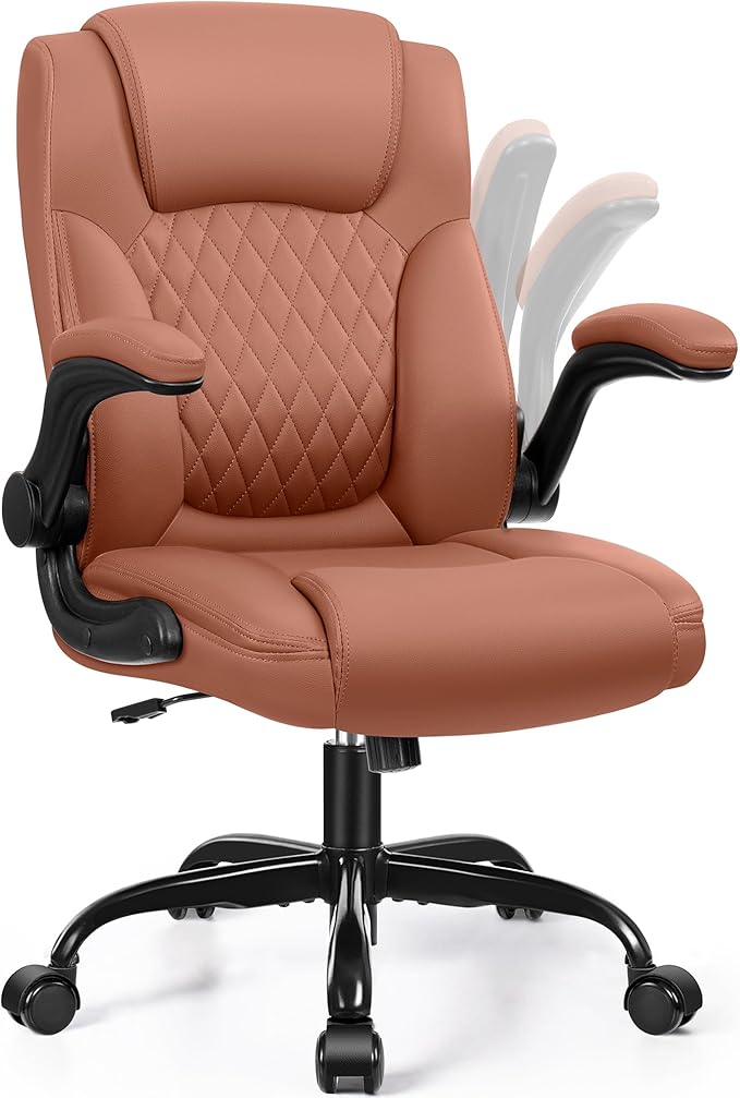 Leather Office Chair, PU Home Computer Desk Chairs with Ergonomic Back Support, 360°Swivel Free，Small Gaming Chair with Wheels and Adjustable Armrests, for Short People Use by BrickAttic
